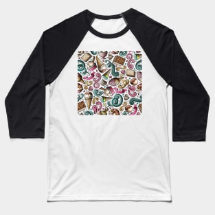 Cartoon Hand-drawn Dessert Pattern Baseball T-Shirt